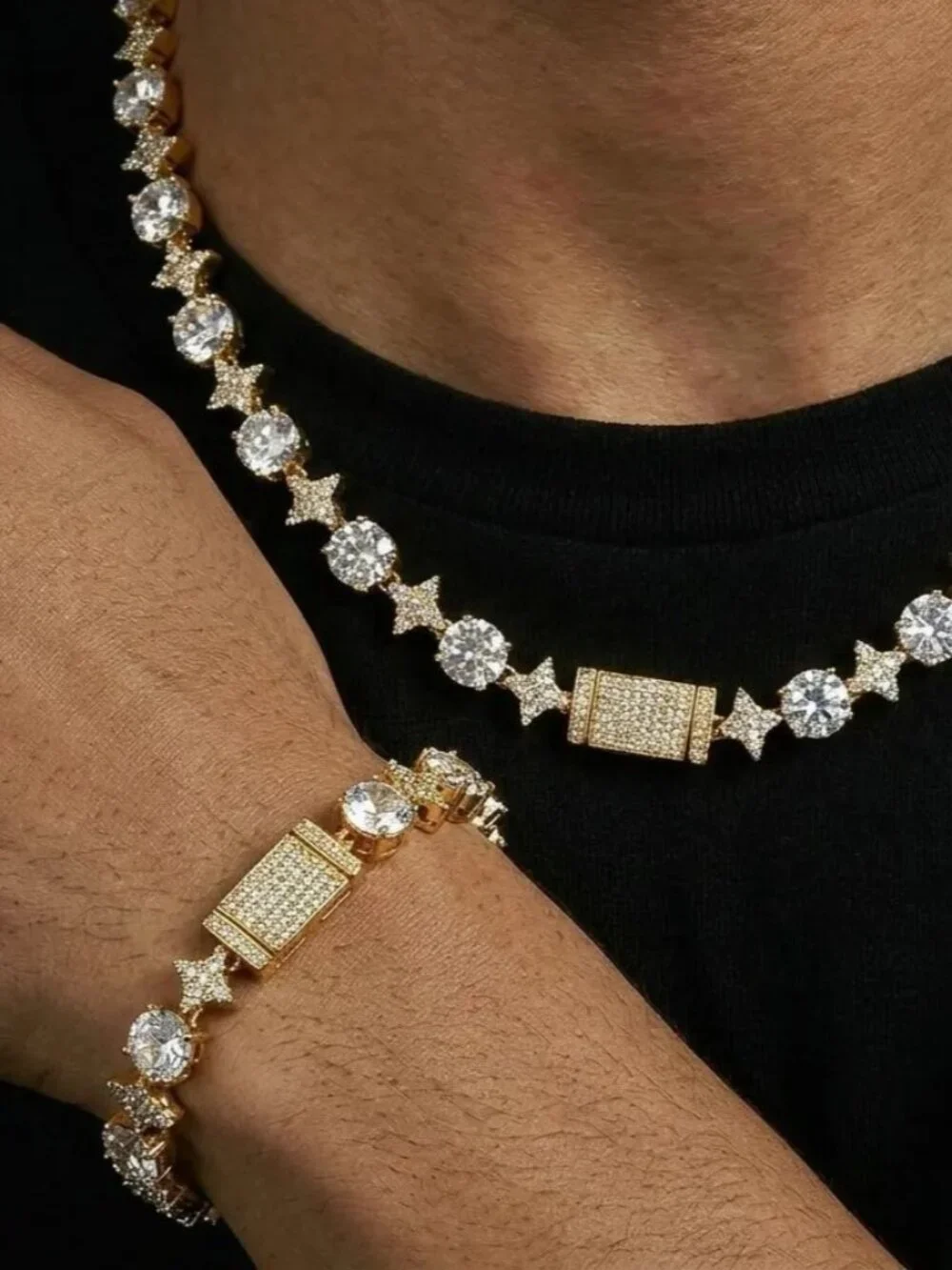 8MM ICED STAR NECKLACE @ BRACELET SET NEW!